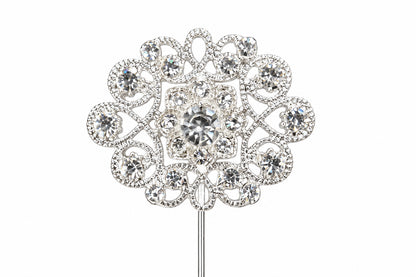 1.5 Inch Silver Rhinestone Oval Pins Six Pack