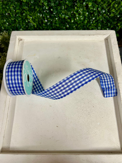 1.5 Inch By 10 Yard Royal Blue And White Gingham Check Ribbon