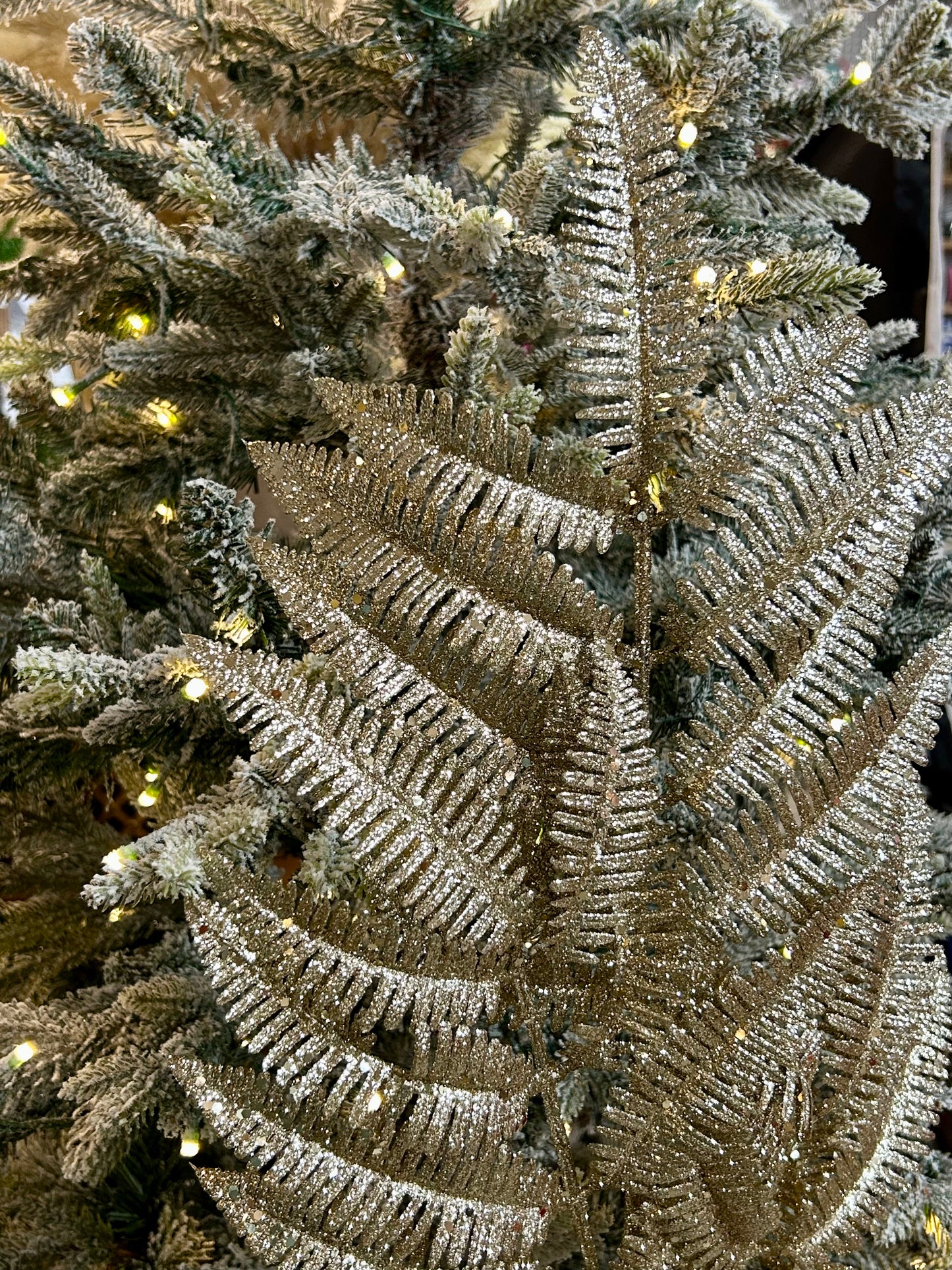 34 Inch Champagne Glitter Forest Fern Spray