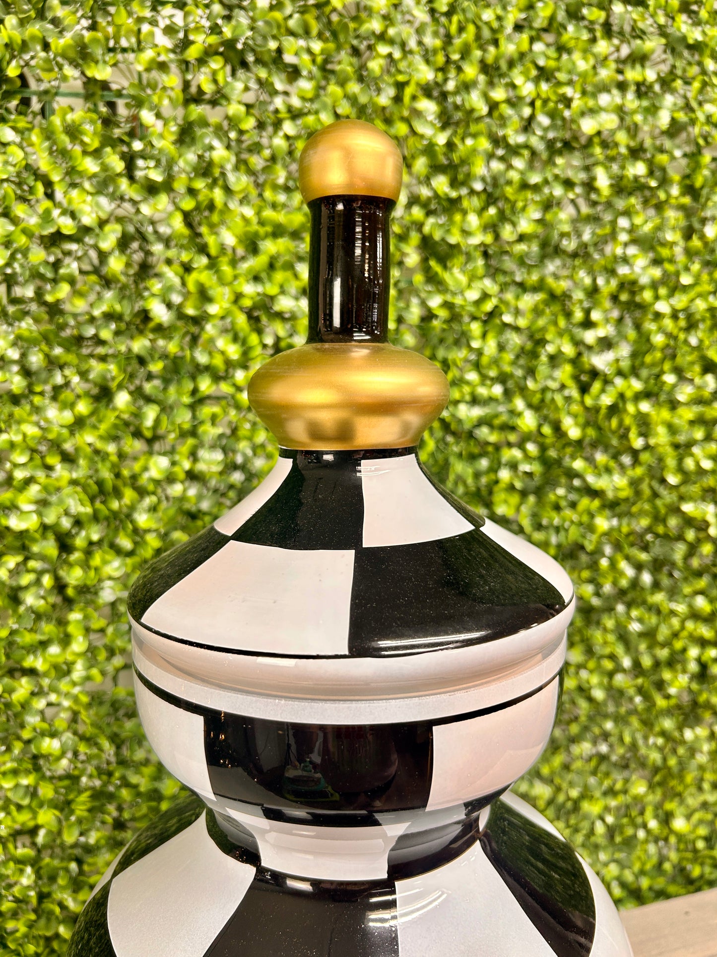 22 Inch Black And White Check Glass Jar