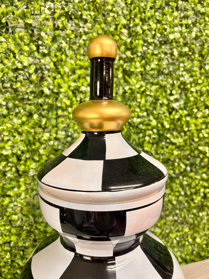 22 Inch Black And White Check Glass Jar