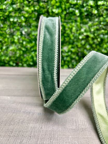 7/8 Inch By 10 Yard Sage Green Deluxe Velvet With Satin Backing Ribbon