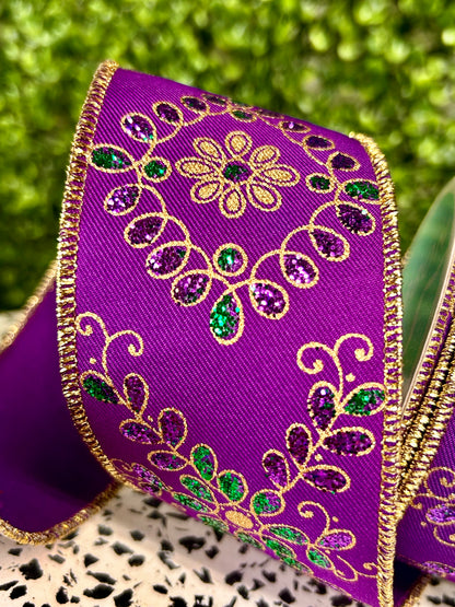 2.5 Inch By 10 Yard Mardi Gras Ornate Loop Diamond Ribbon