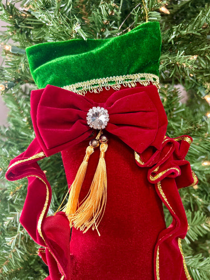 13 Inch Red Green Velvet Stocking Ornament