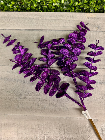 17 Inch Purple Glitter Eva Eucalyptus Pick
