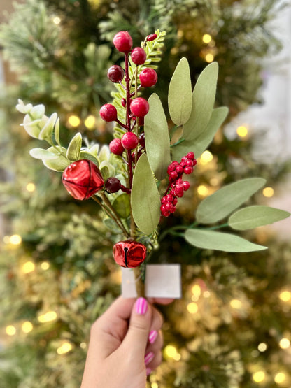 16 Inch Red Berry And Bell Pine Pick