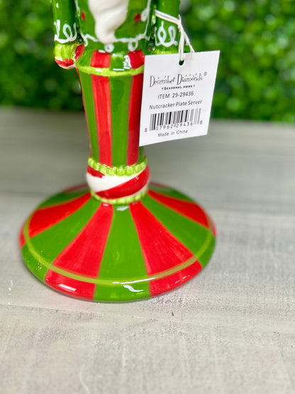 10 Inch Red And Green Ceramic Nutcracker Plate Server