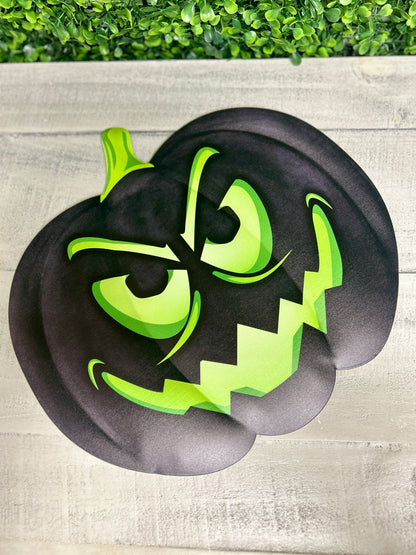 12 Inch Black And Green Embossed Jack-O-Lantern Sign