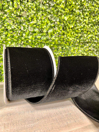 4 Inch By 10 Yard Black Deluxe Velvet With Satin Backing Ribbon