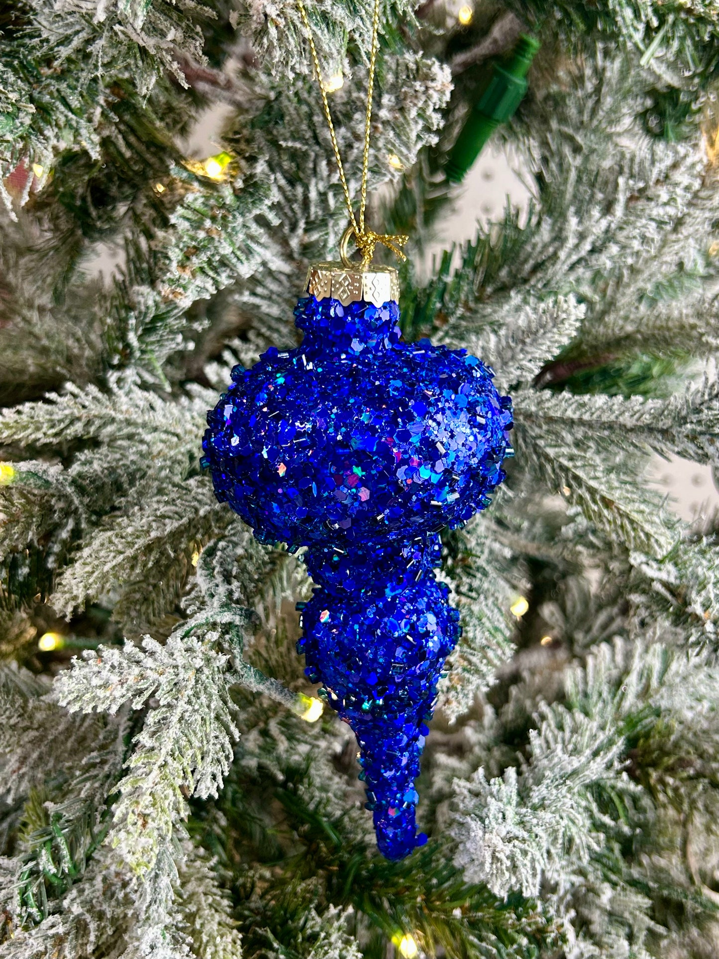 4.5-6.5 Inch Royal Blue Bead And Glitter Ornament Three Styles