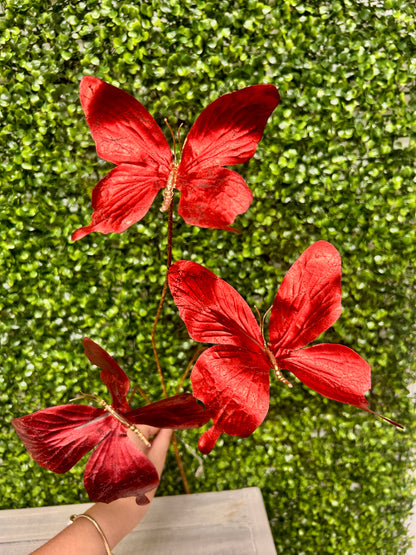 26 Inch Red Metallic Butterfly Spray
