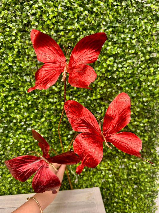 26 Inch Red Metallic Butterfly Spray