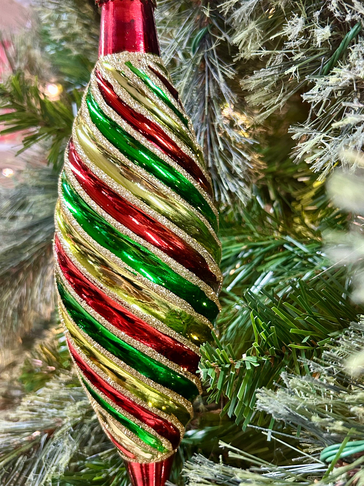 10 Inch Green Red And Gold Swirl Drop Ornament