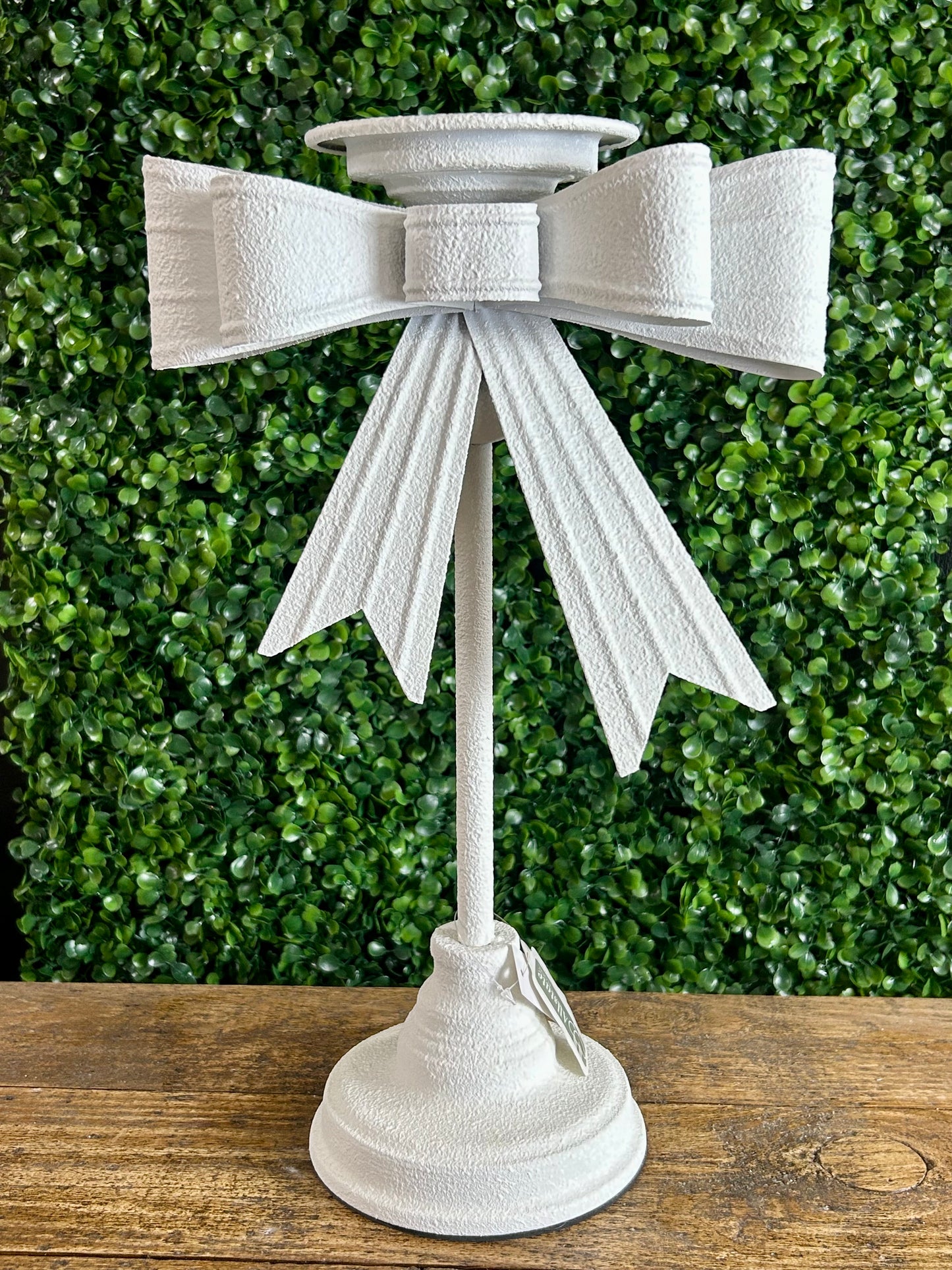 15 Inch White Metal Bow Candle Holder