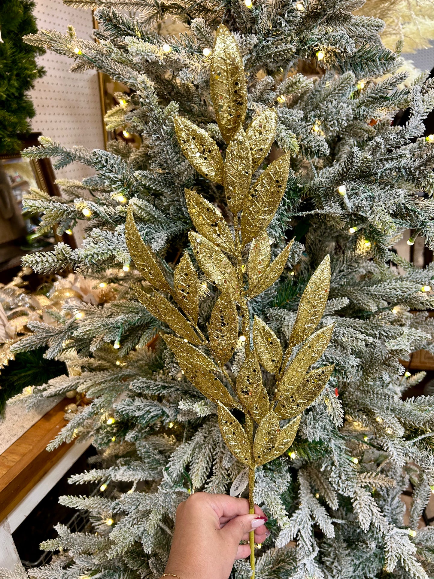 29 Inch Gold Glitter Bay Leaf Spray