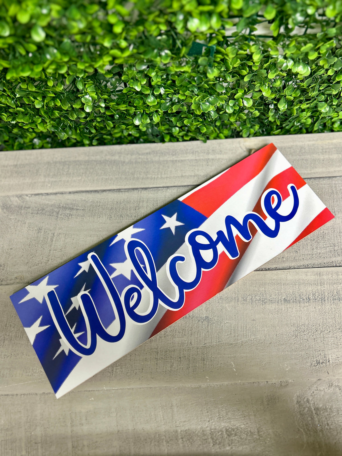 15 Inch Welcome American Flag Wood Sign