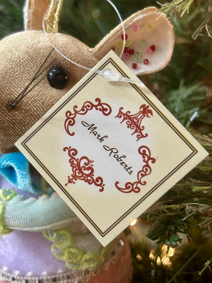 Mark Roberts 6 Inch Felt Pastel Mouse With Candy Cane Ornament