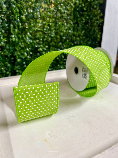 2.5 Inch By 10 Yards Lime Green And White Raised Swiss Dots On Royal Ribbon