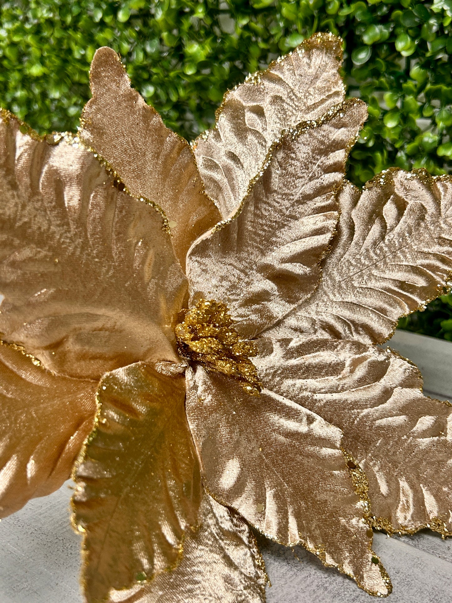 14 Inch Taupe Metallic Velvet Poinsettia Stem