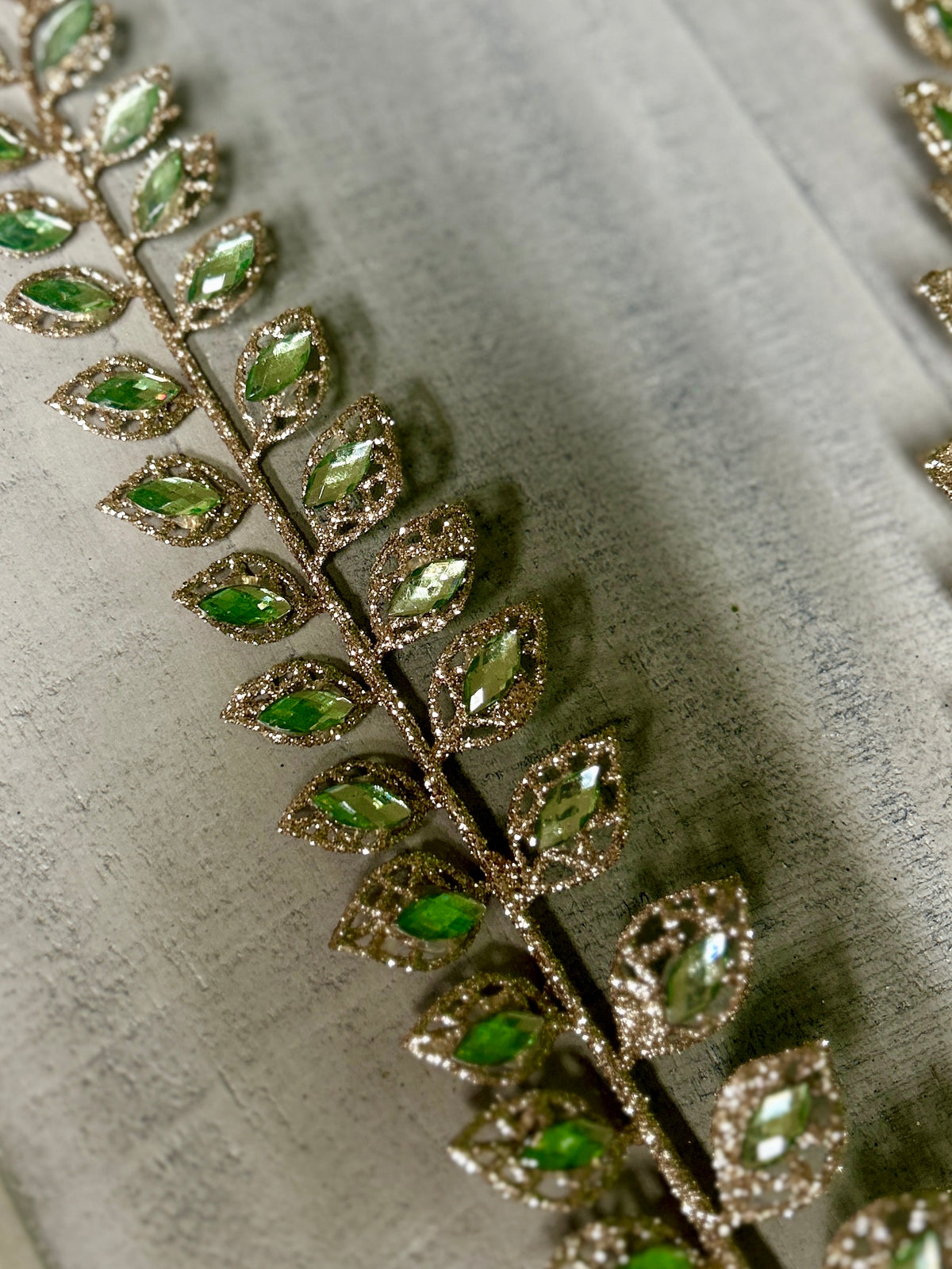 37.5 Inch Mint Green Rhinestone Leaf Spray