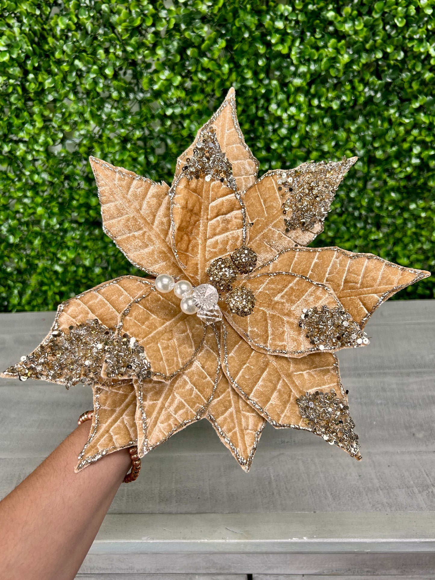 22 Inch Taupe Glitter Sequin Poinsettia