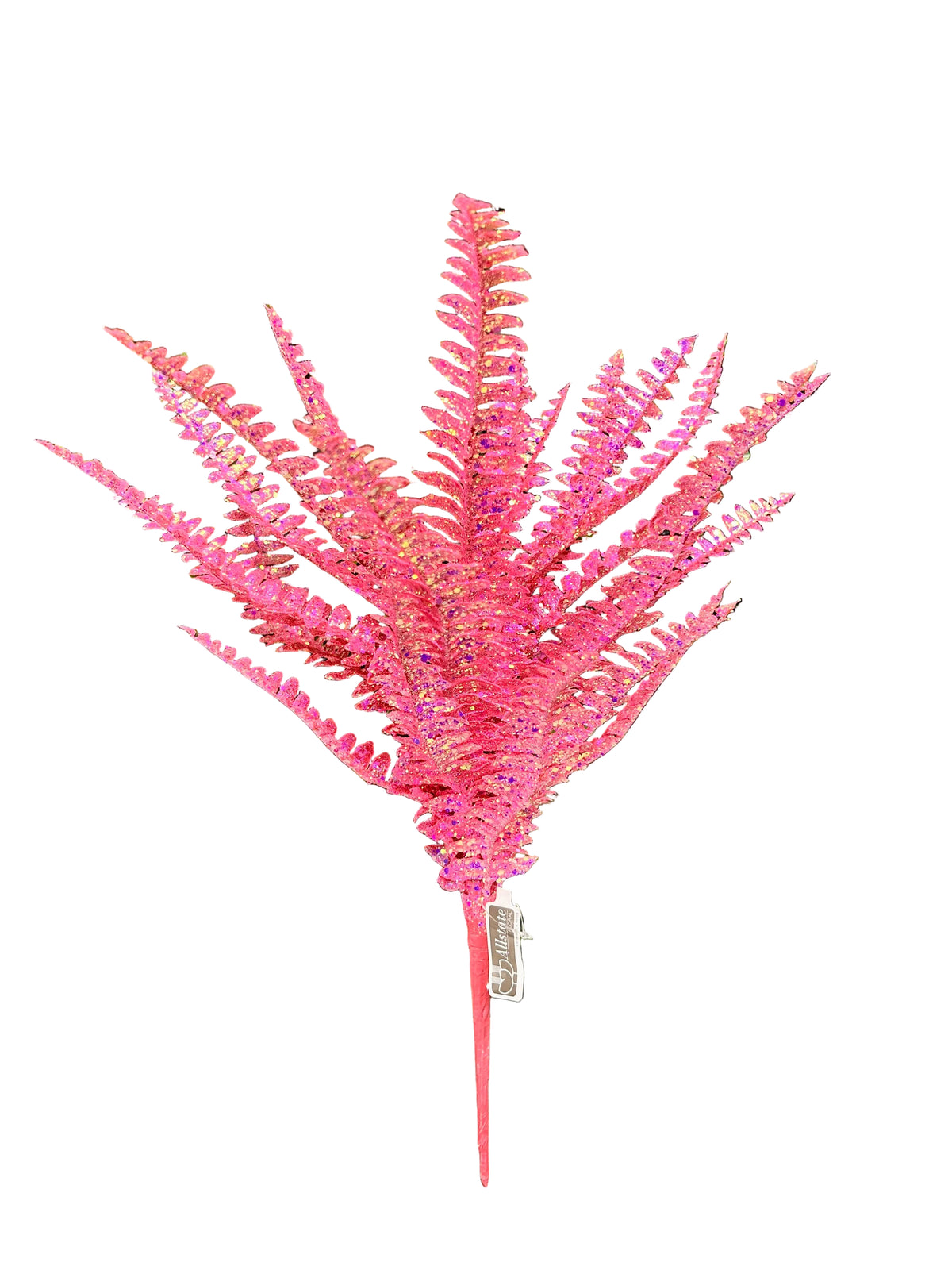 18 Inch Pink Glittered Fern Bush