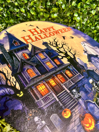 12 Inch Happy Halloween House Metal Sign