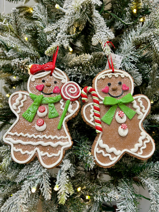 8 Inch Clay Dough Holiday Gingerbread Man Ornament Two Styles