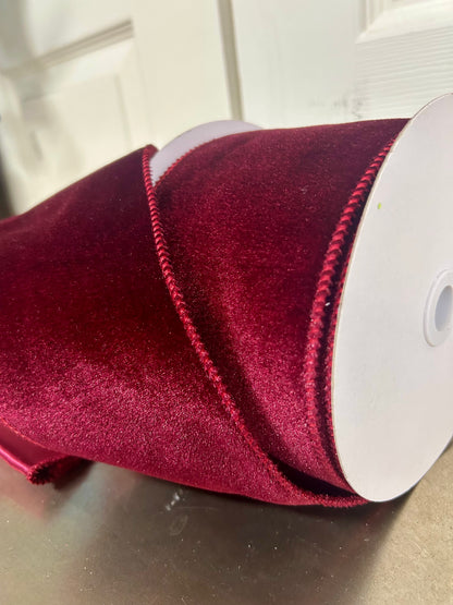 4 Inch By 10 Yard Burgundy Deluxe Velvet With Satin Backing Ribbon