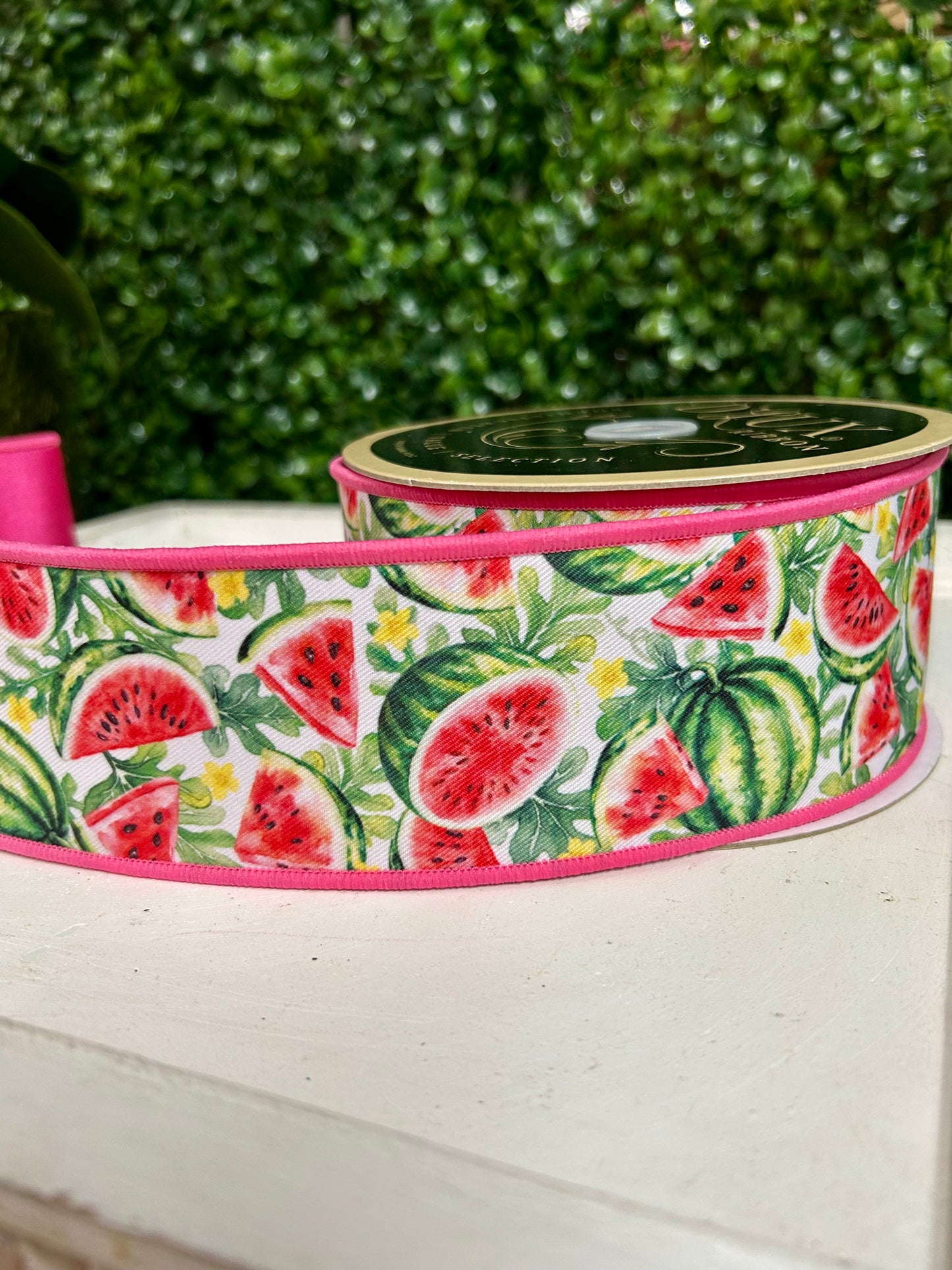 2.5 Inch By 10 Yard Pink Yellow And Green Watermelon Fused Ribbon
