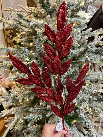 29 Inch Burgundy Glitter Bay Leaf Spray