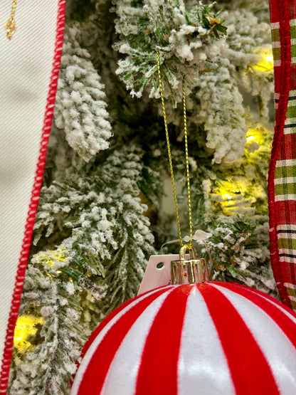 4 Inch Red And White Stripe Ball Ornament