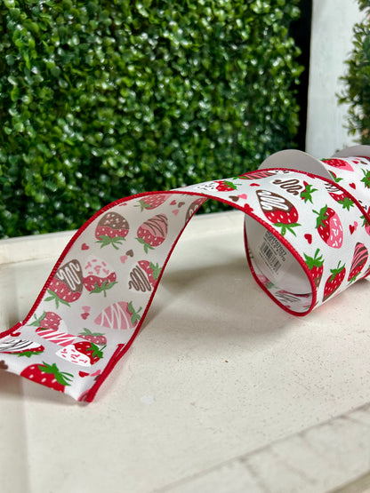 2.5 Inch By 10 Yard Chocolate Covered Strawberries Ribbon