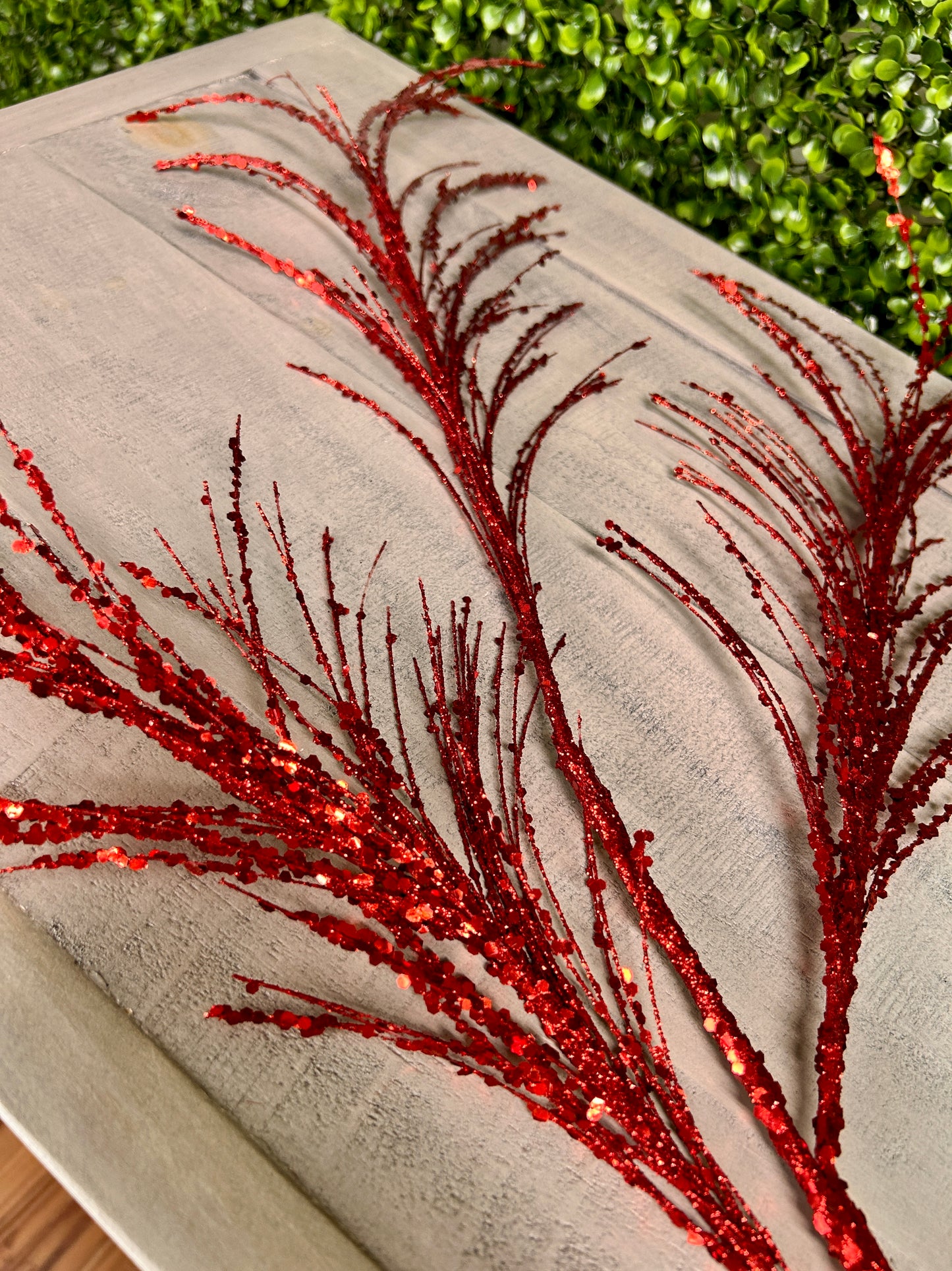 34 Inch Red Glitter Sequin Pampas Grass Spray