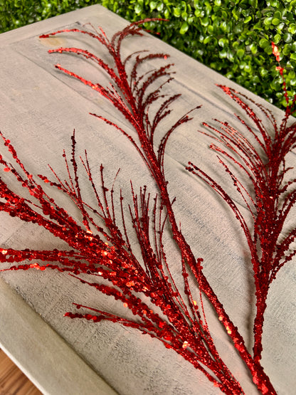 34 Inch Red Glitter Sequin Pampas Grass Spray