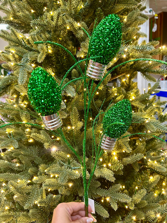 28 Inch Dark Green Tinsel Bulb Spray