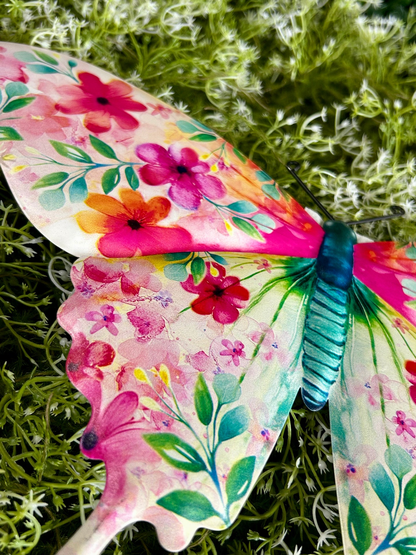 13.5 Inch Pink And Blue Green Botanical Butterfly Sign