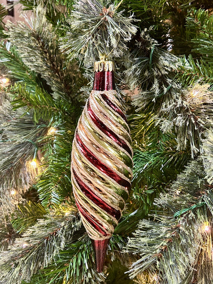 10 Inch Green Gold And Burgundy Swirl Drop Ornament
