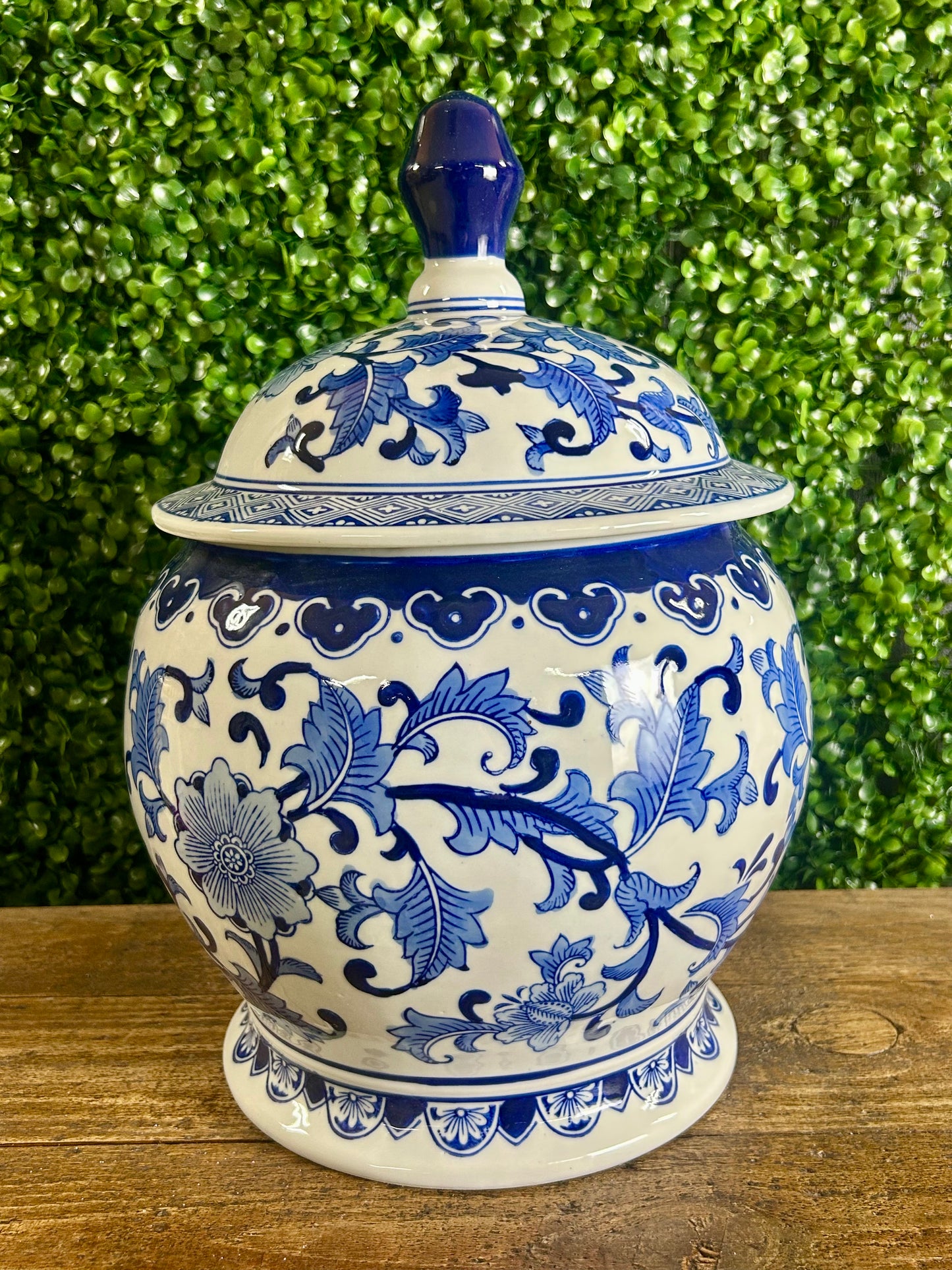 14.25 Inch Royal Blue And White Ceramic Lidded Ginger Jar