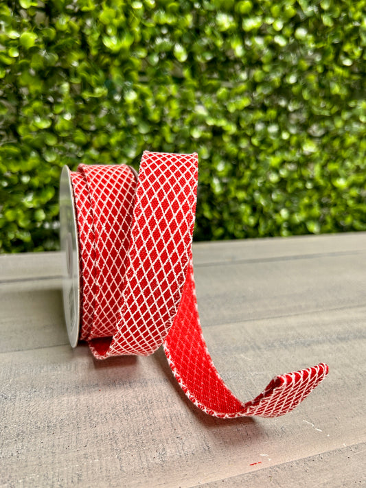 7/8 Inch By 10 Yard Red And White Mini Harlequin Ribbon