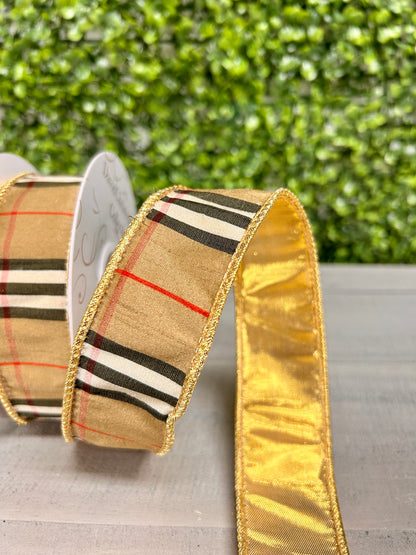 1.5 Inch By 10 Yard  Check With Gold Lame Ribbon
