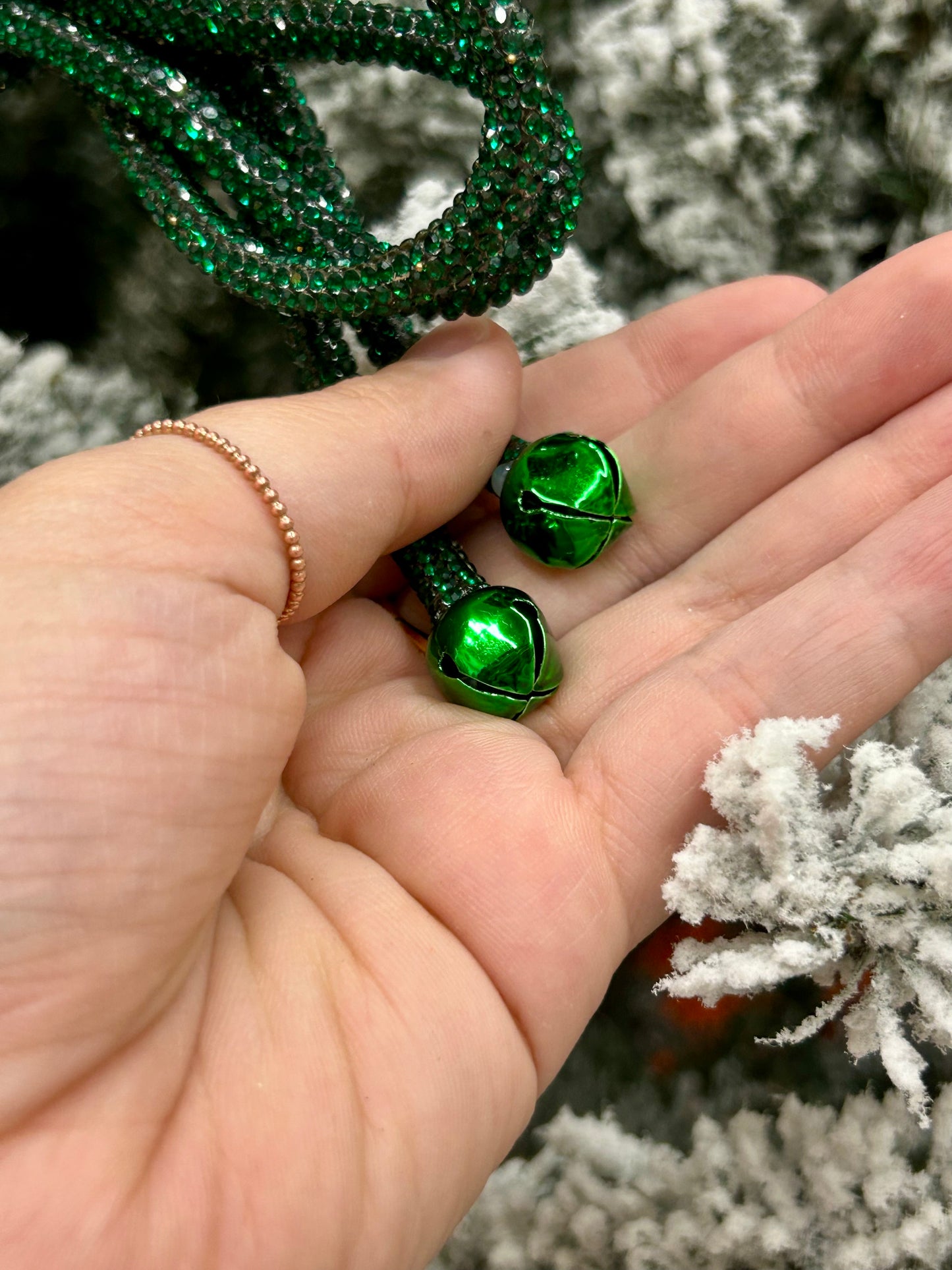 5.5 Inch Green Sparkle Bow With Bells Ornament