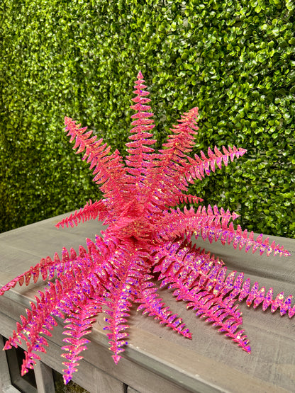 18 Inch Pink Glittered Fern Bush