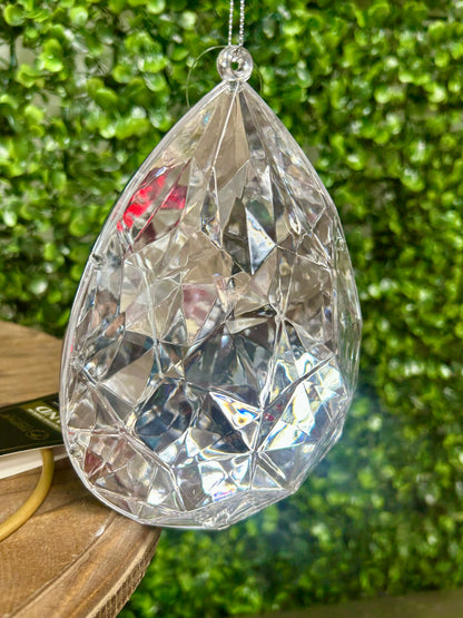 6 Inch Silver Acrylic Rain Drop Diamond Ornament