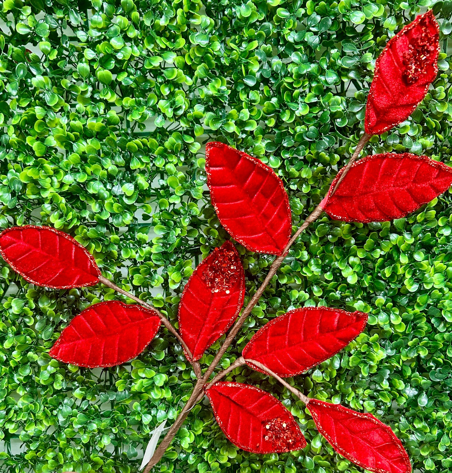 27 Inch Red Velvet And Glitter Magnolia Leaf Spray