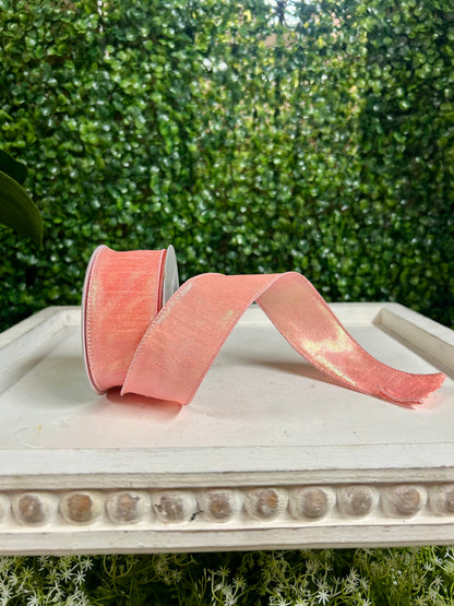 1.5 Inch By 10 Yard Iridescent Peach Dupioni Ribbon