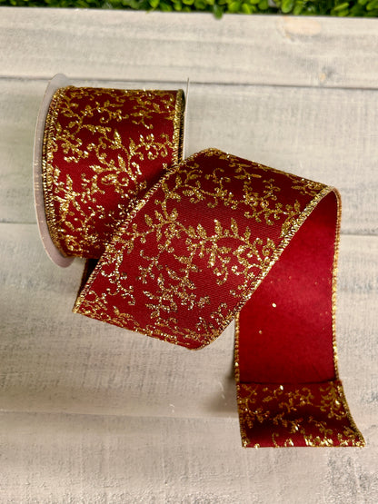 2.5 Inch By 10 Yard Wine And Gold Ribbon