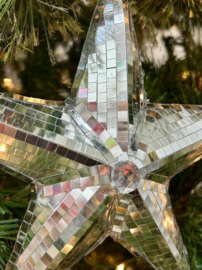6.5 Inch Shiny Silver Mirror Star Ornament