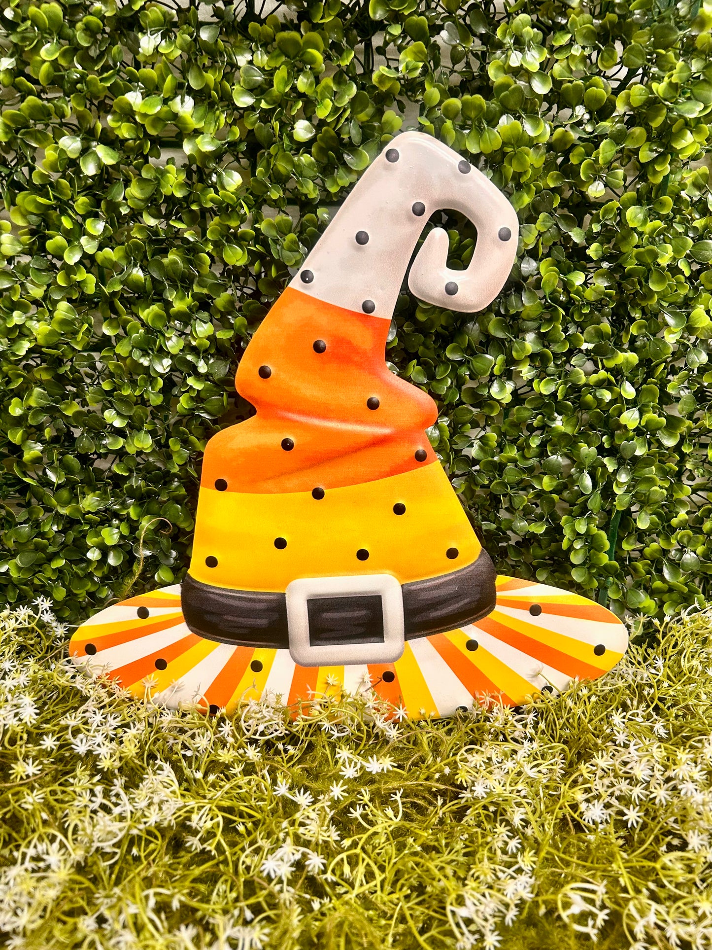 12 Inch Embossed Candy Corn Witch Hat Sign