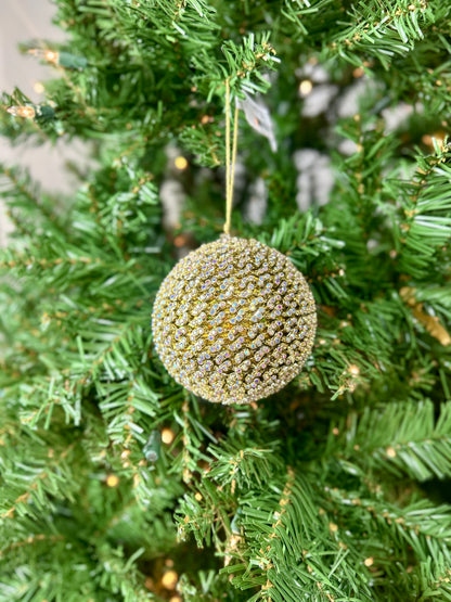 4 Inch Gold Diamond Ball Ornament